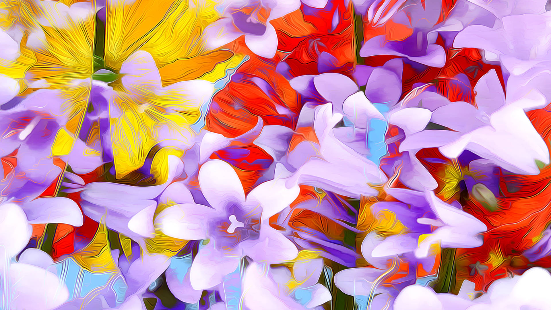 Farverige Forårsblomster Digital Tegning Wallpaper
