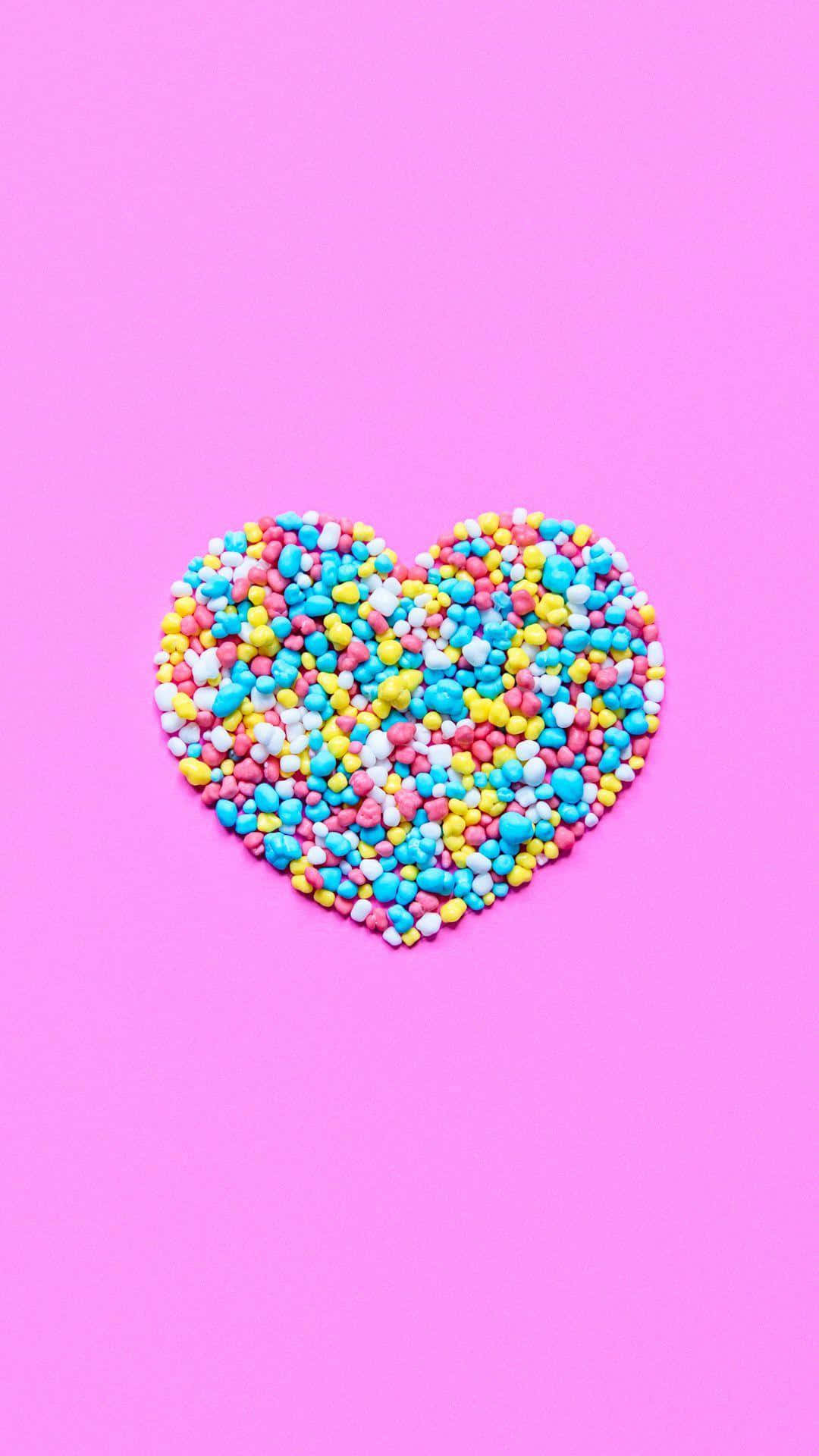 Colorful Sprinkles Hearton Pink Background Wallpaper