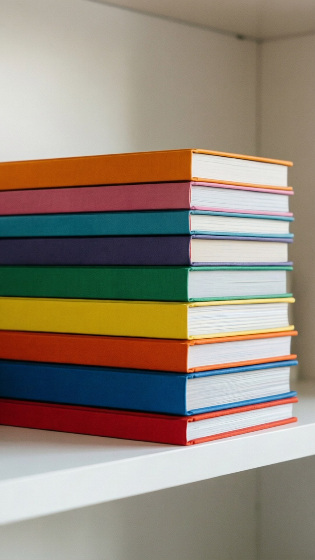 Bunter Stapel Hintergrundbilder — Ein lebendiger Stapel Wörterbücher in moderner minimalistischer Umgebung.