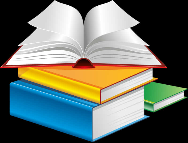 Colorful Stacked Books Graphic PNG