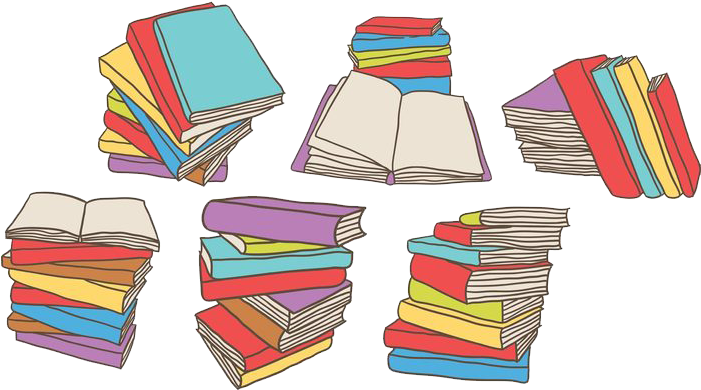 Colorful Stacked Books Illustration PNG