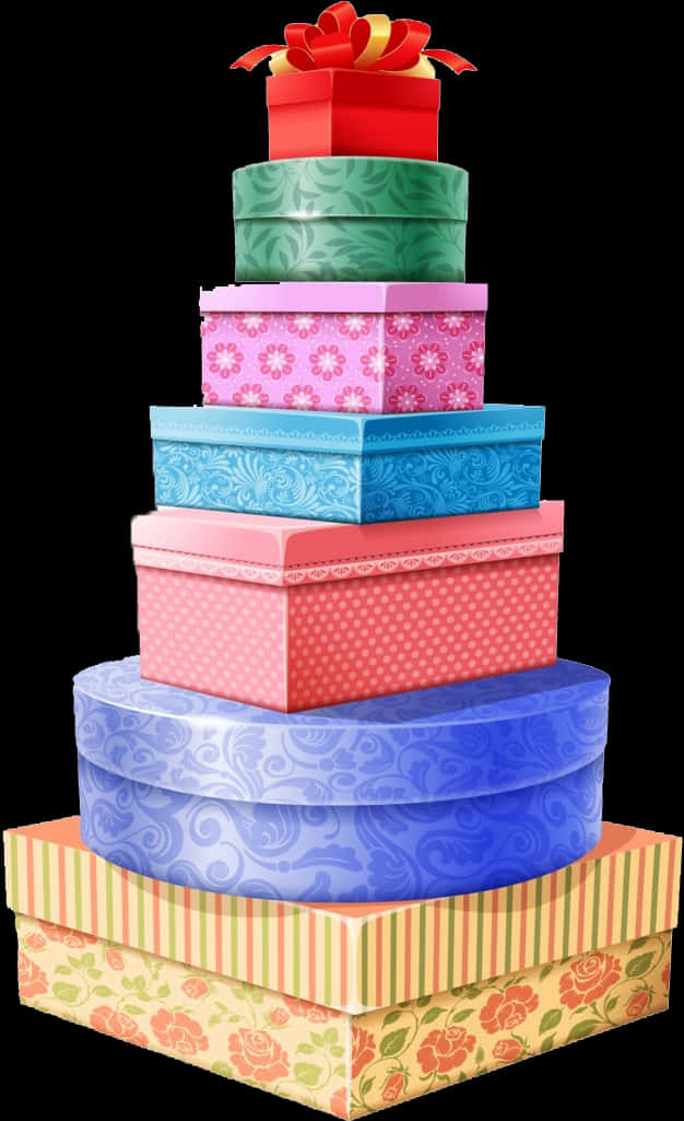 Colorful Stacked Gift Boxes PNG