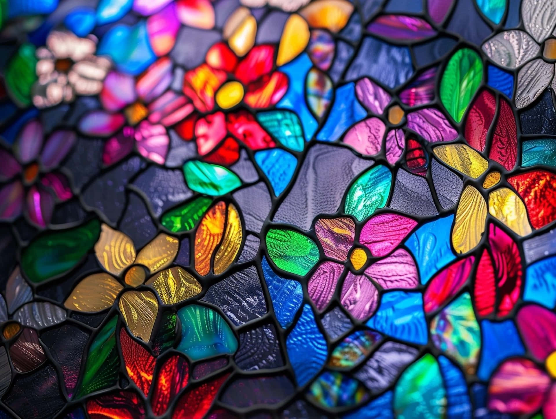 Colorful Stained Glass Floral Pattern.jpg Wallpaper