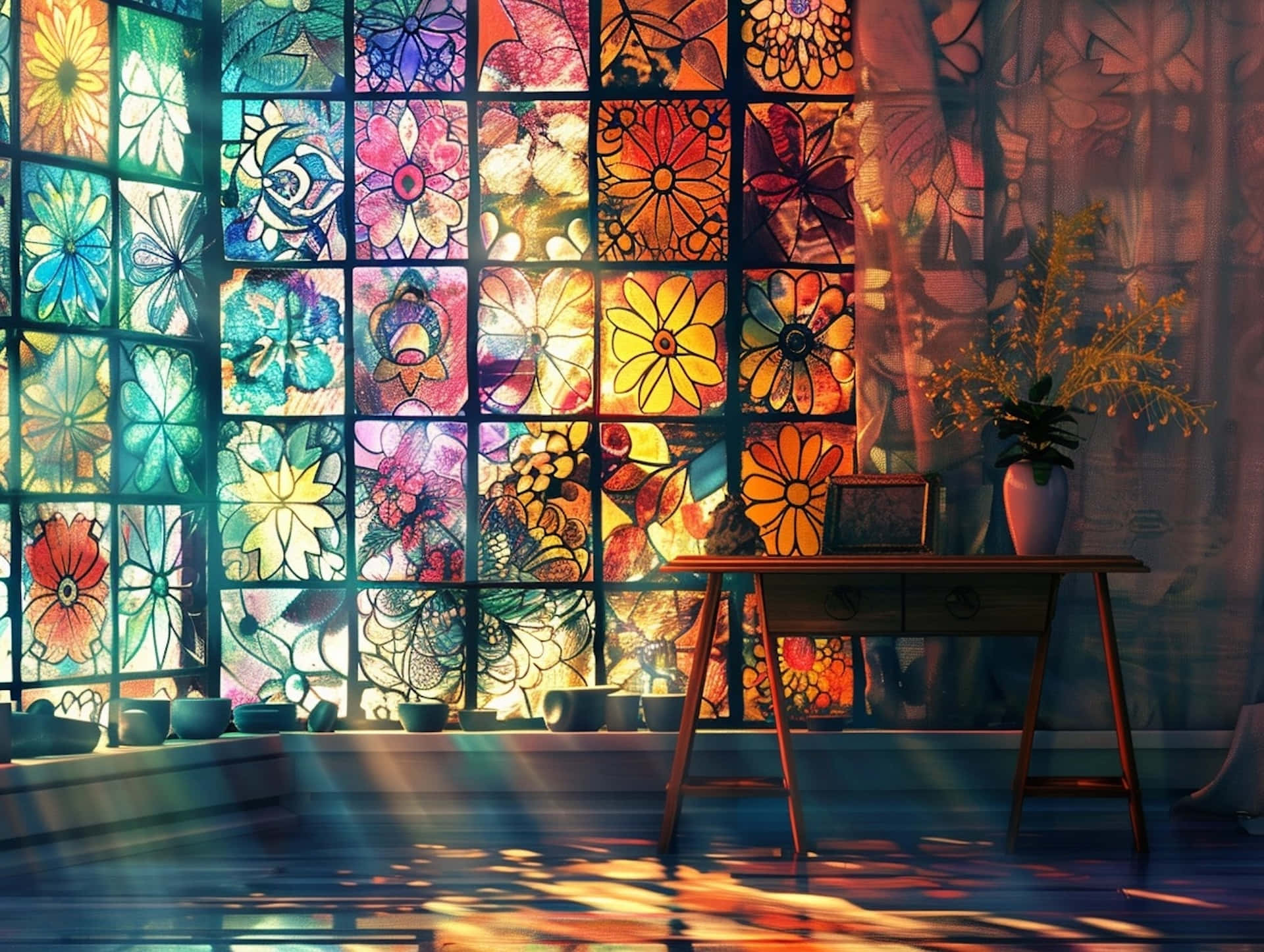 Colorful Stained Glass Window Room Wallpaper