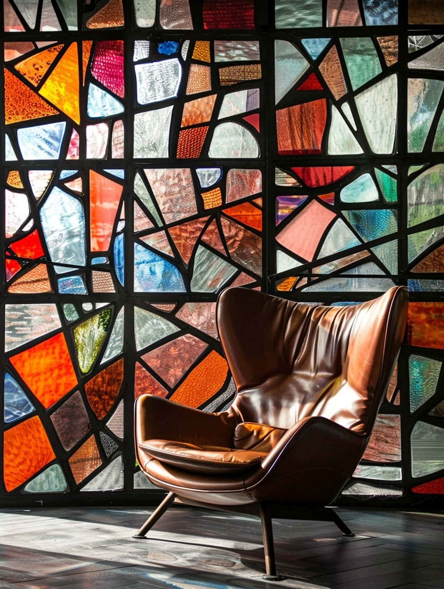 Colorful Stained Glass Windowand Leather Chair Wallpaper