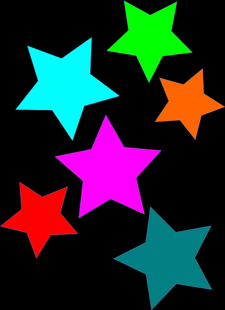 Colorful Stars Black Background PNG