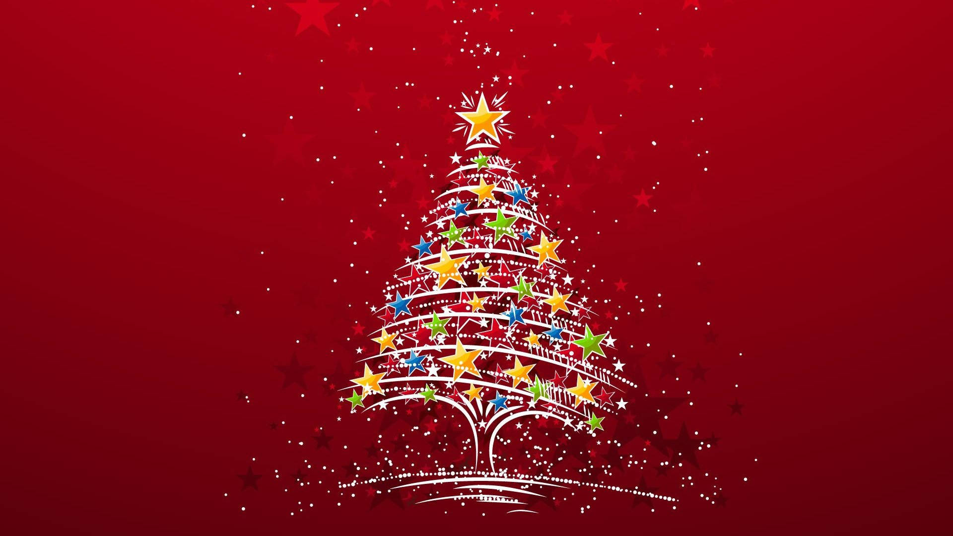 Celebrate Christmas with a Colorful Starry Tree Wallpaper