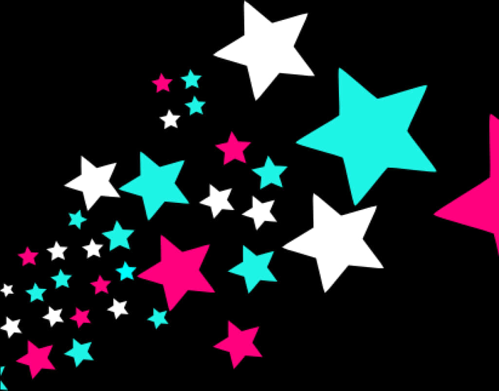 Colorful Stars Patternon Black Background PNG