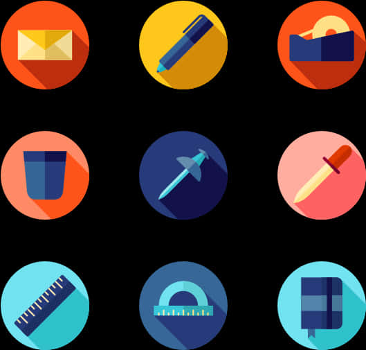 Colorful Stationery Icons Set PNG