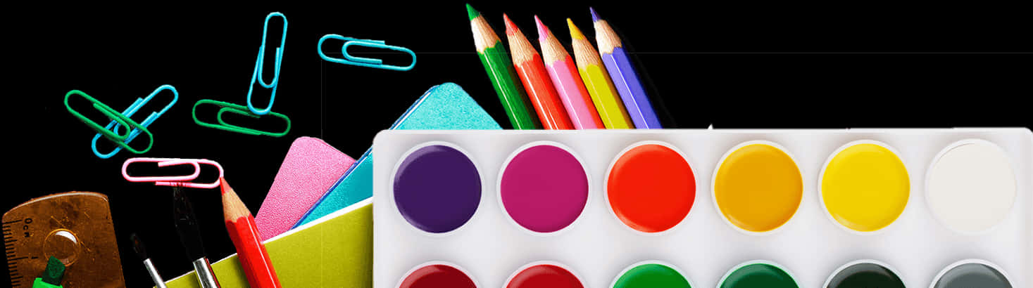 Colorful Stationery Items Banner PNG