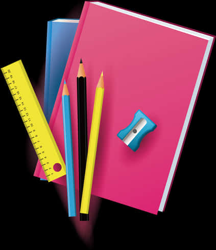 Colorful Stationery Items Top View PNG