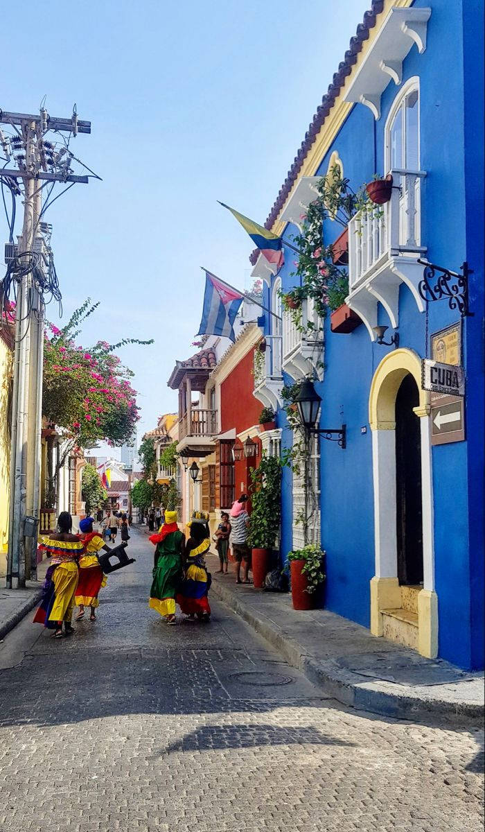 Colorful Street In Cartagena Colombia Wallpaper