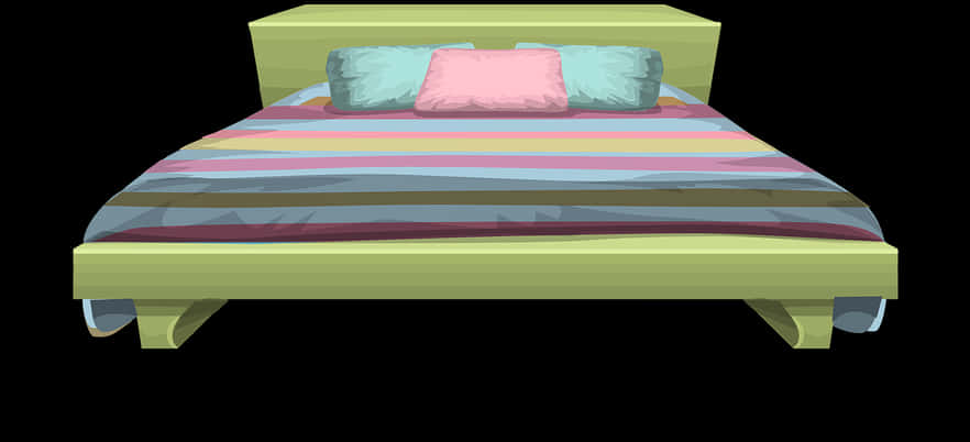 Colorful Striped Bed3 D Render PNG