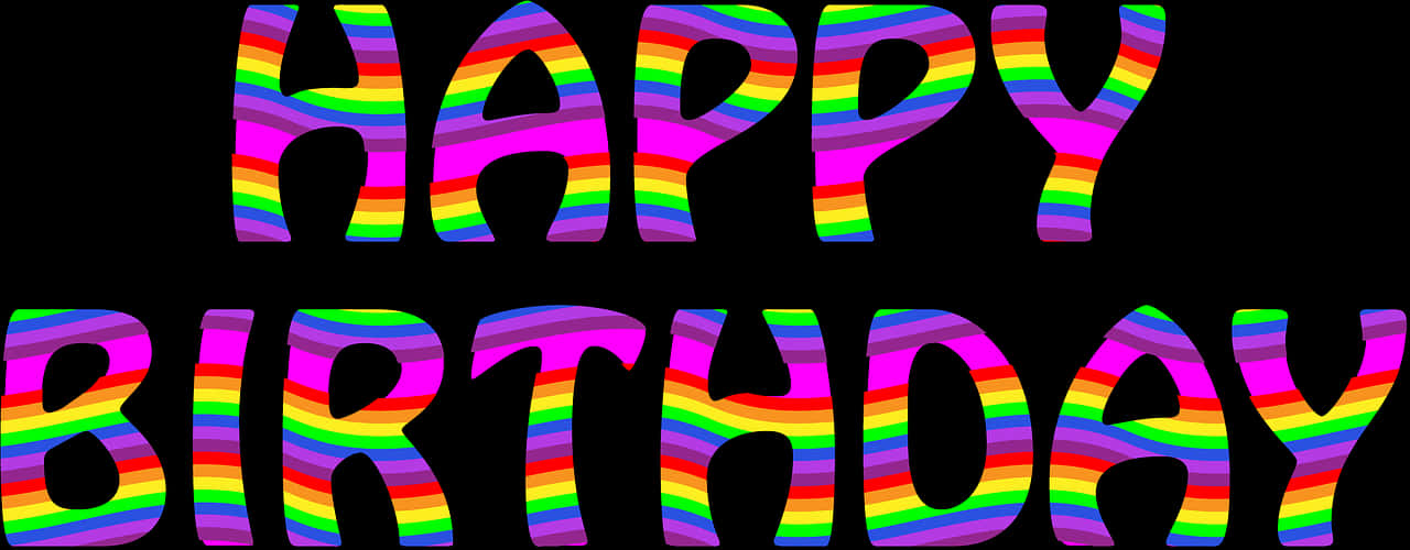 Colorful Striped Happy Birthday Text PNG
