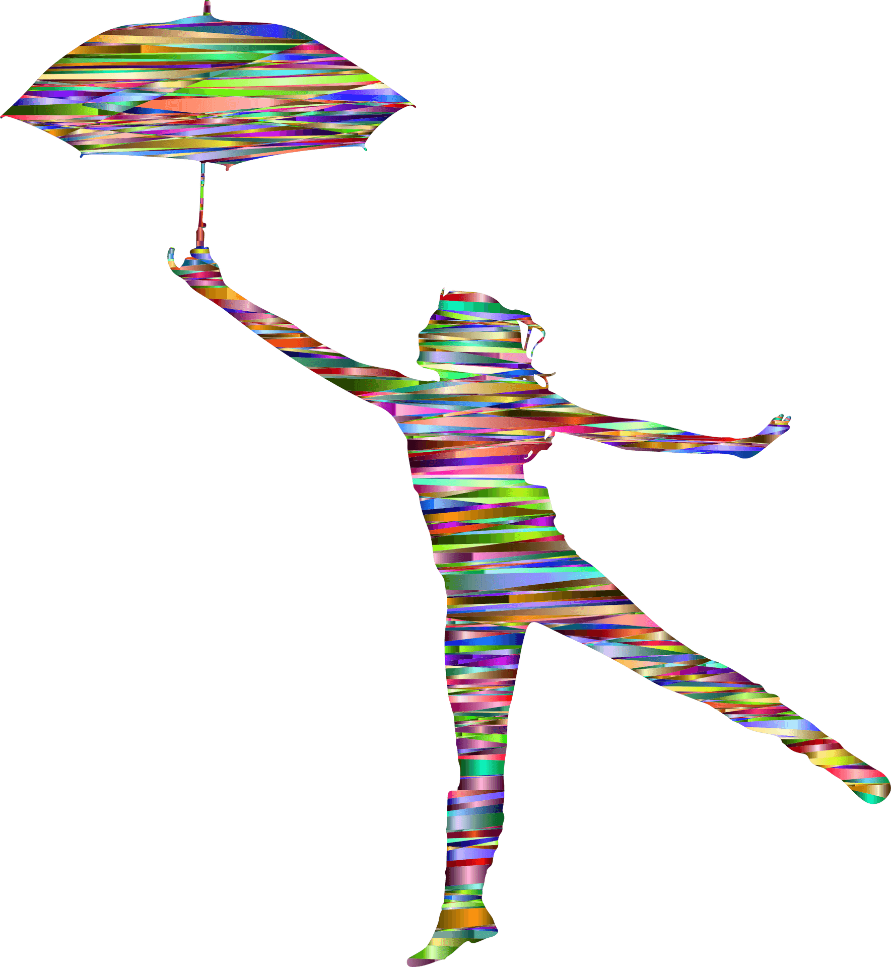Colorful Striped Silhouette Umbrella Dance PNG