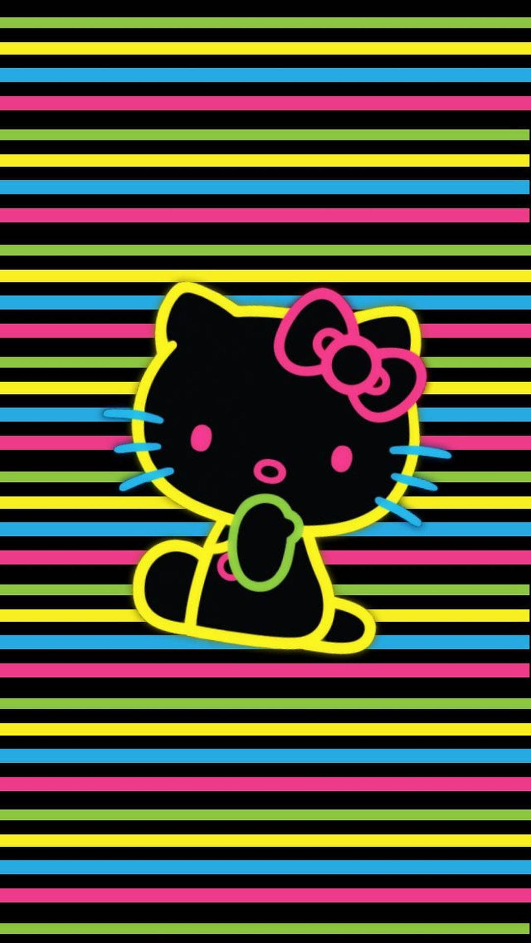 Colorful Stripes On Black Hello Kitty Wallpaper