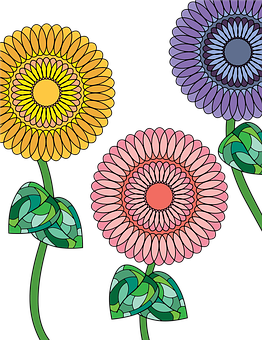 Colorful_ Stylized_ Flowers_ Vector PNG