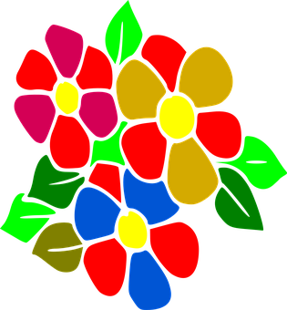 Colorful Stylized Flowers Vector PNG