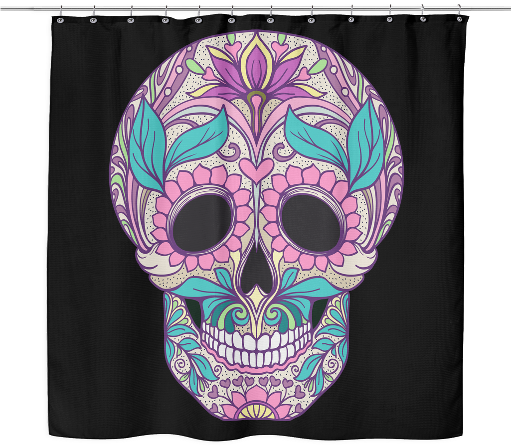 Colorful Sugar Skull Shower Curtain PNG
