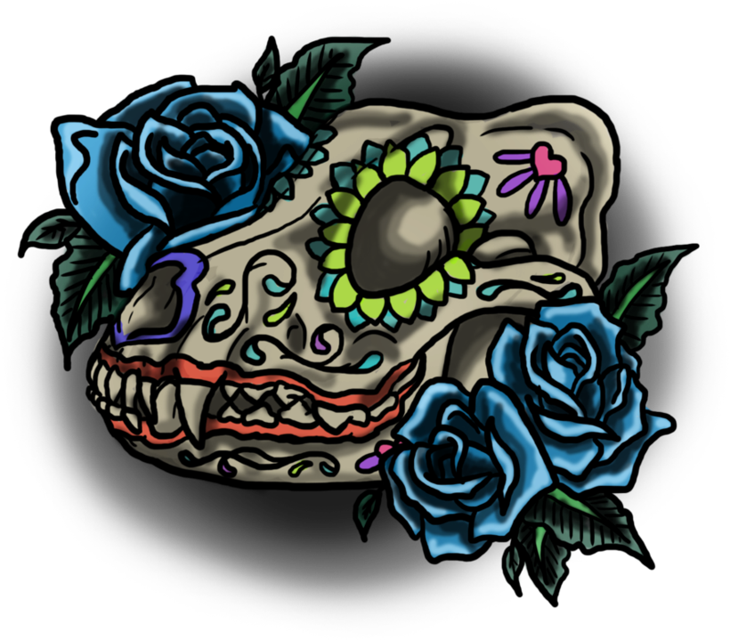 Colorful Sugar Skull Tattoo Design PNG