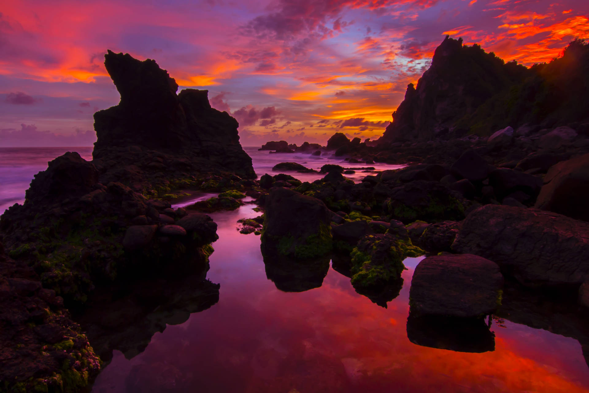 Colorful Sunset With Rocks