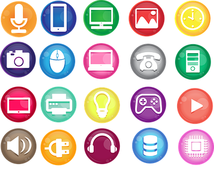 Colorful Technology Icons Set PNG