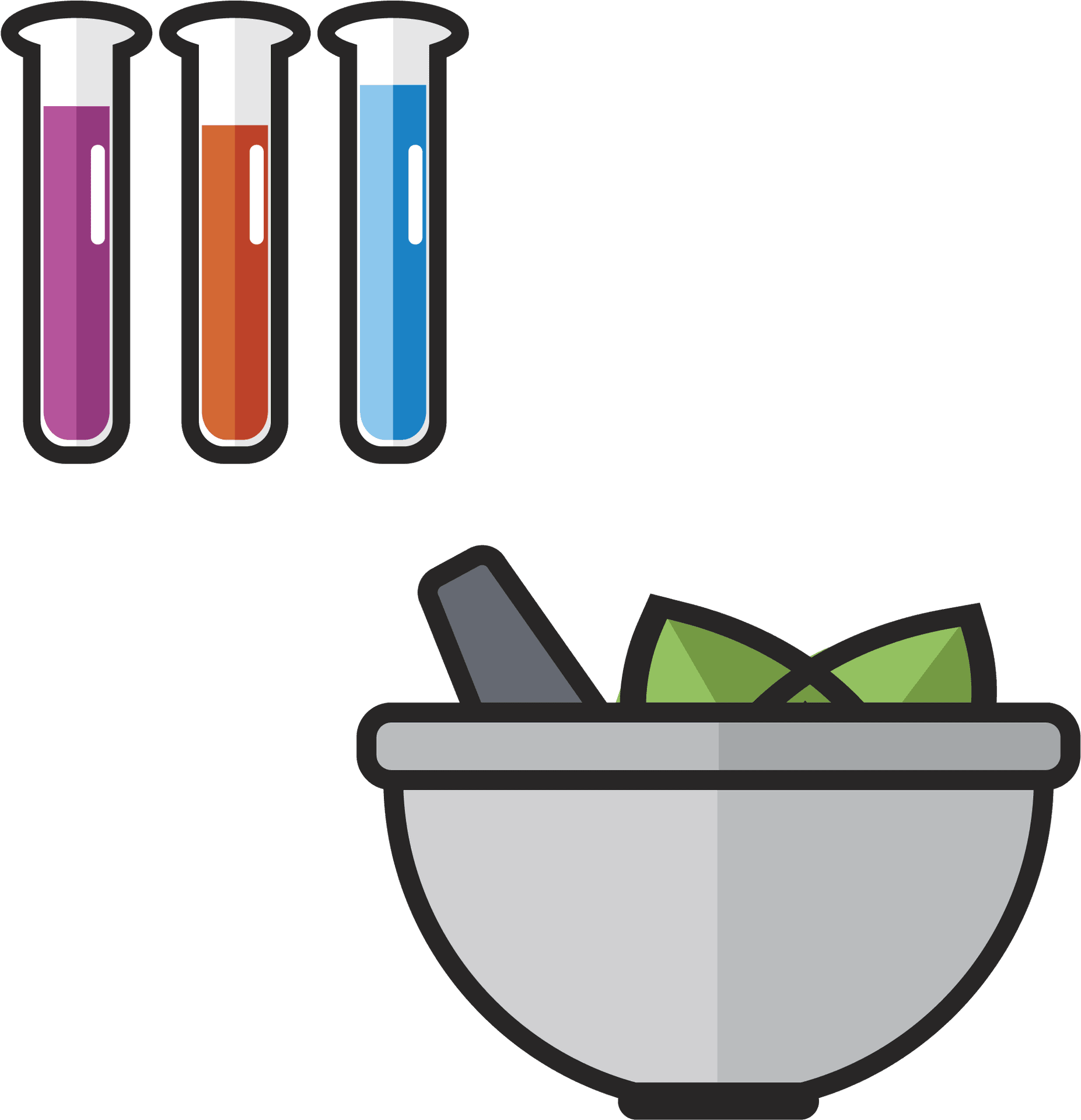 Colorful Test Tubesand Mortar Pestle Vector PNG