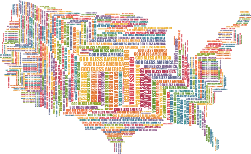 Colorful Text Mapof U S A PNG