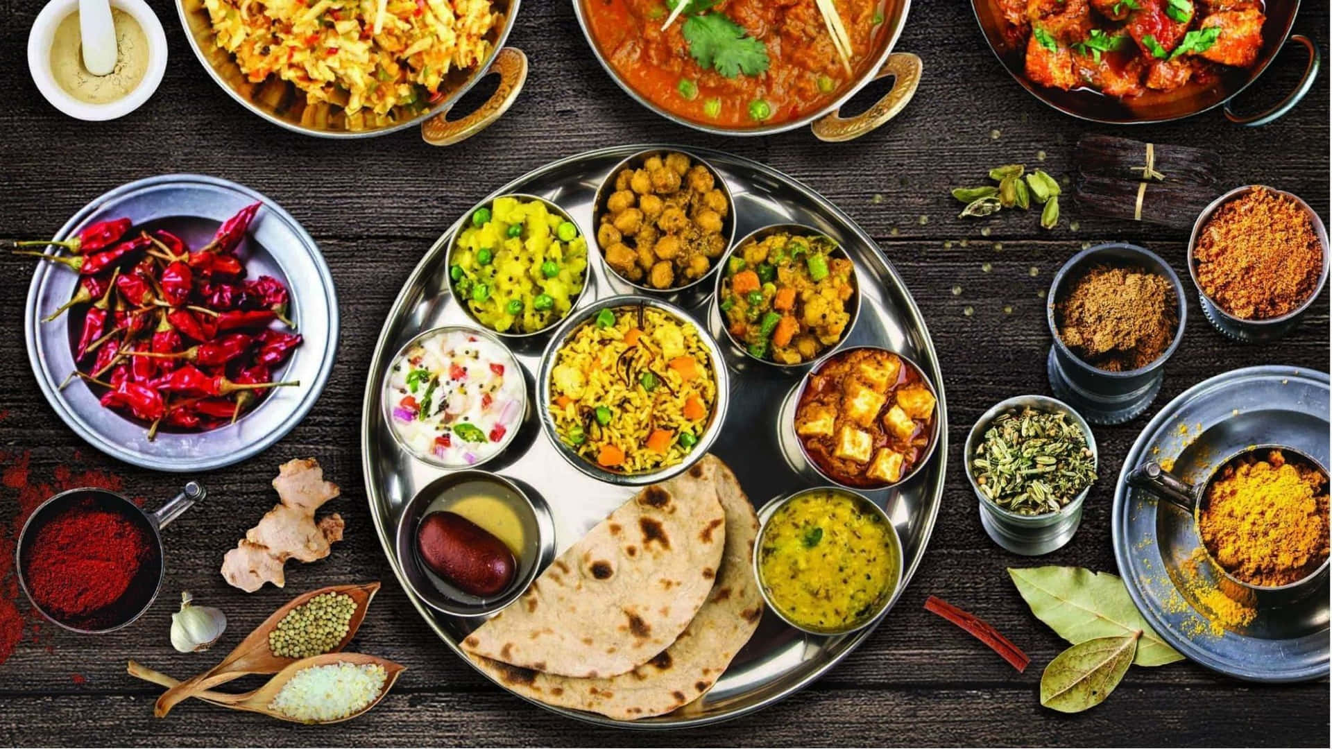 Colorful Thali Indian Food Photograph Wallpaper