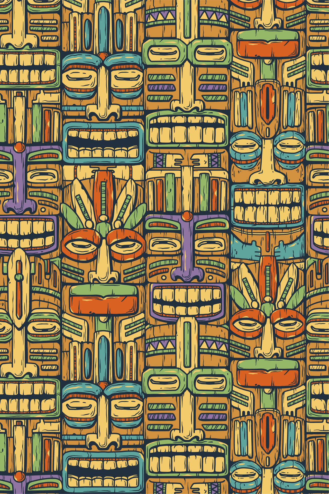 Colorful Tiki Mask Pattern Wallpaper
