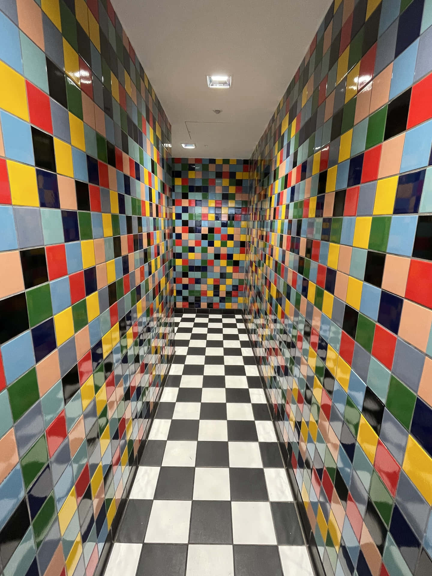 Colorful Tiled Hallway Art Installation Wallpaper