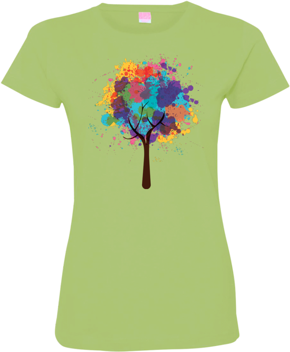 Colorful Tree Design Green T Shirt PNG