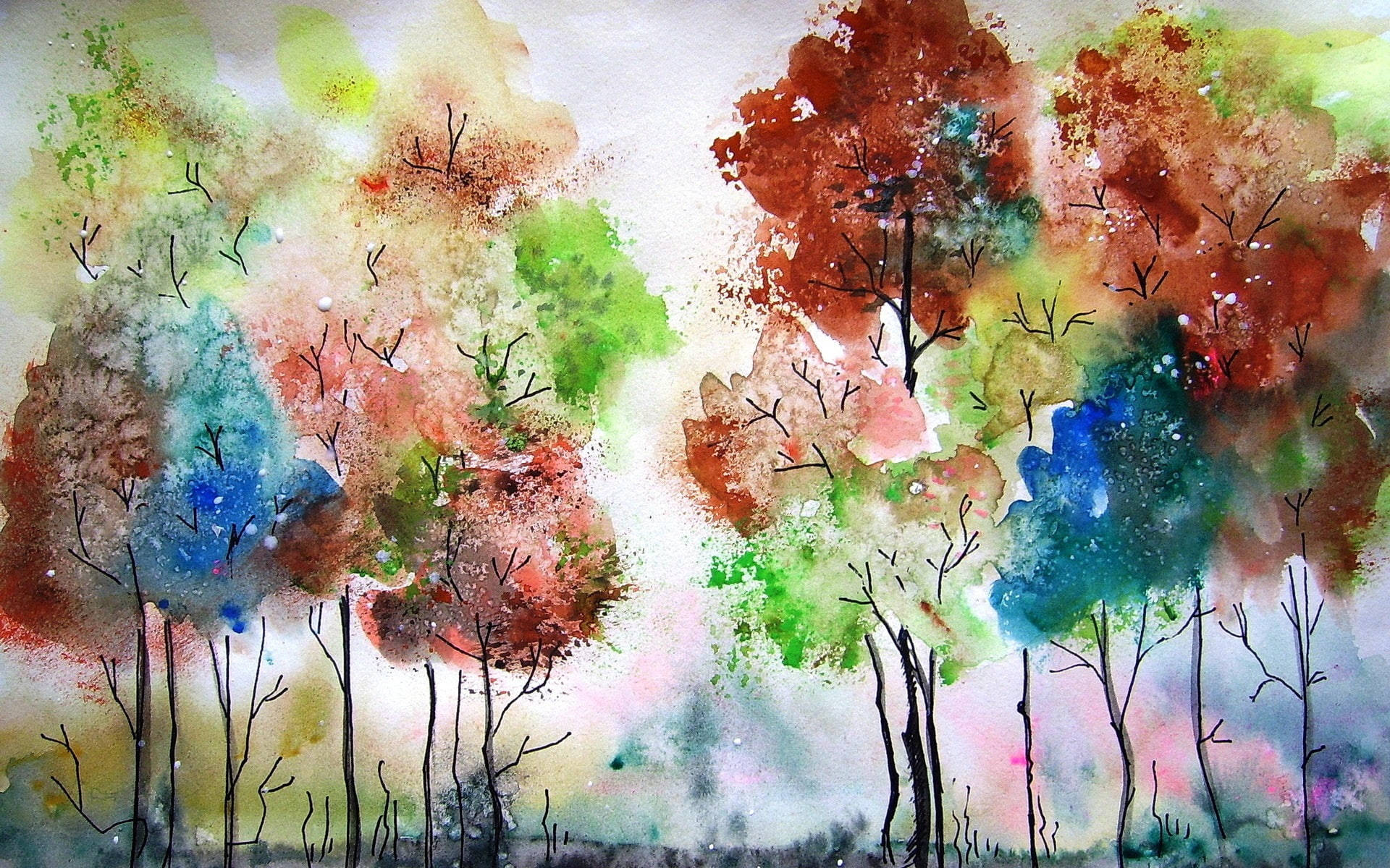Colorful Trees Painting Desktop Wallpaper