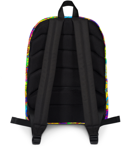 Colorful Trim Black Backpack Rear View PNG