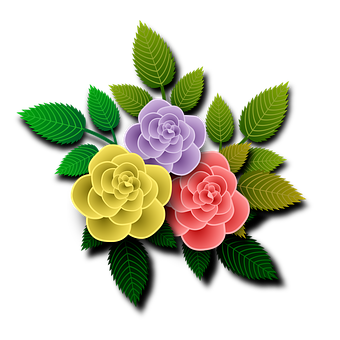 Colorful_ Trio_of_ Roses_ Vector_ Art PNG