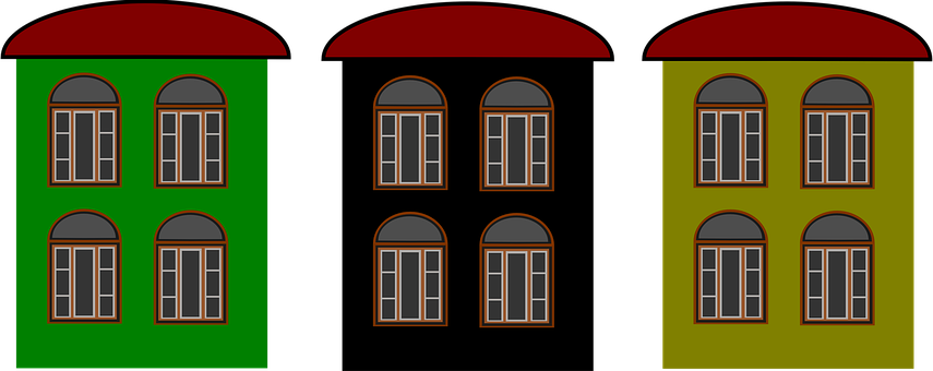 Colorful Triple House Facades PNG