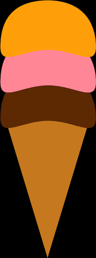 Colorful Triple Scoop Ice Cream Cone Clipart PNG