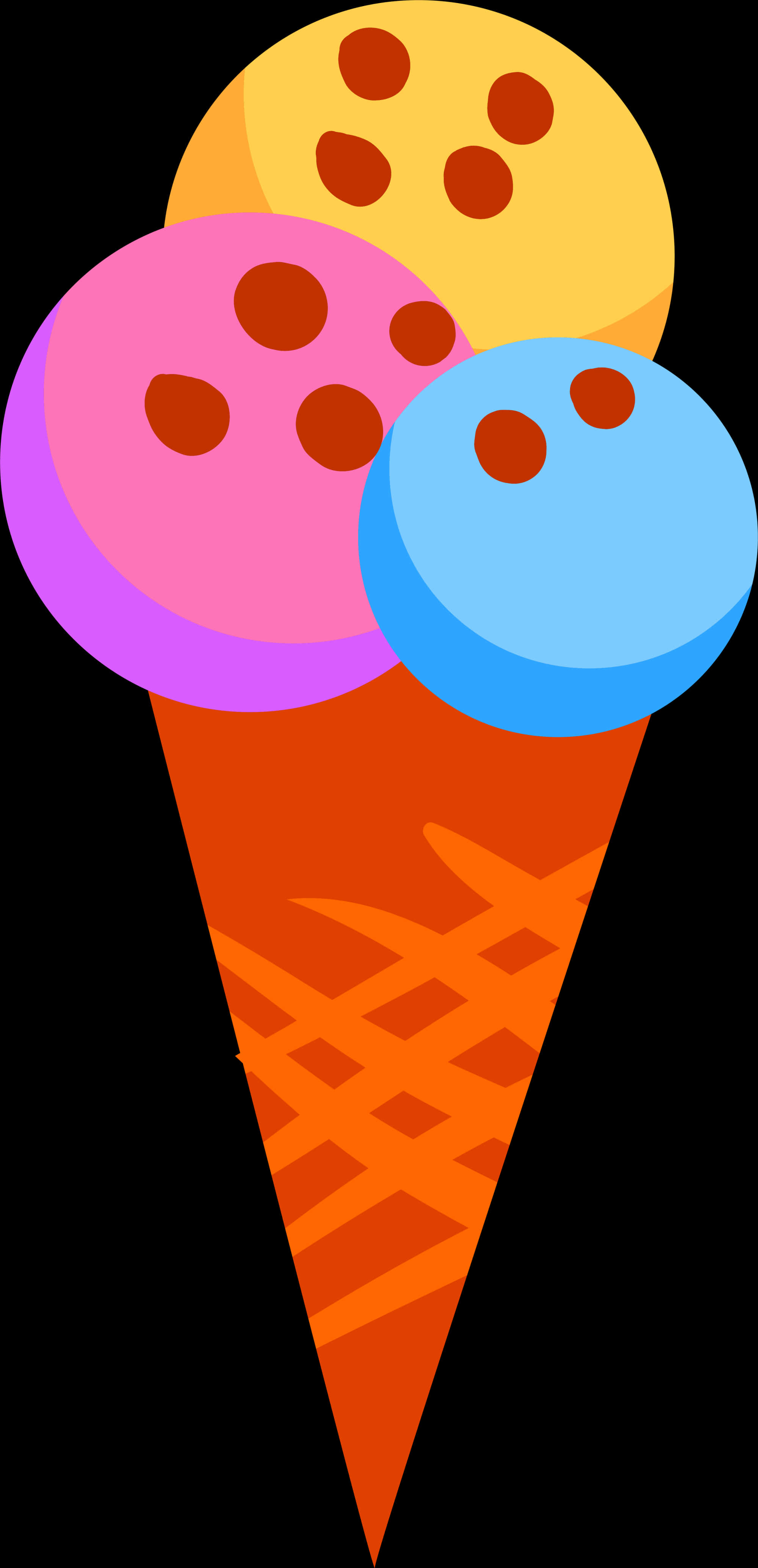 Colorful Triple Scoop Ice Cream Cone Clipart PNG