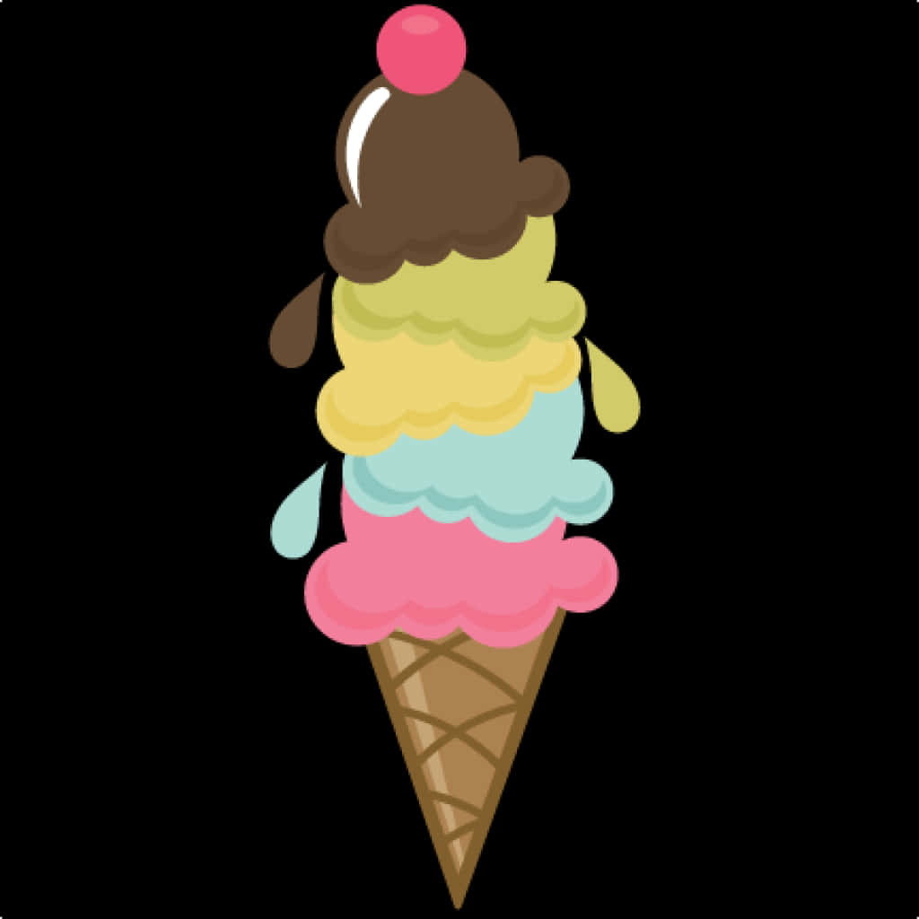 Colorful Triple Scoop Ice Cream Cone Clipart PNG