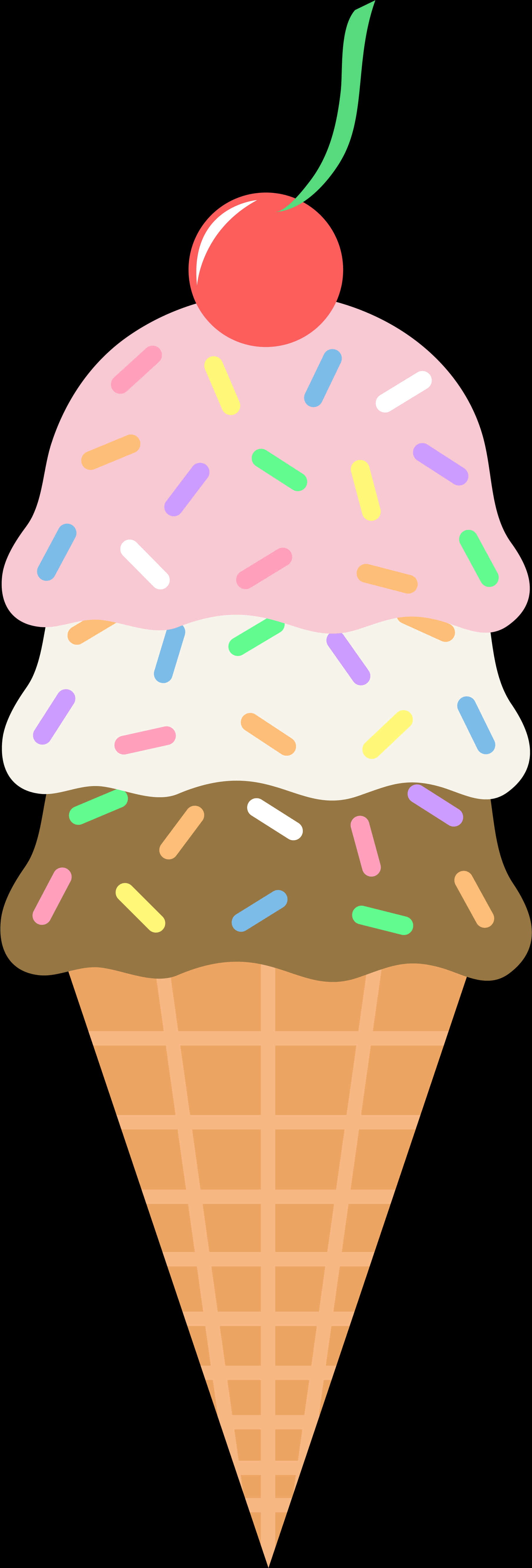 Colorful Triple Scoop Ice Cream Cone Clipart PNG