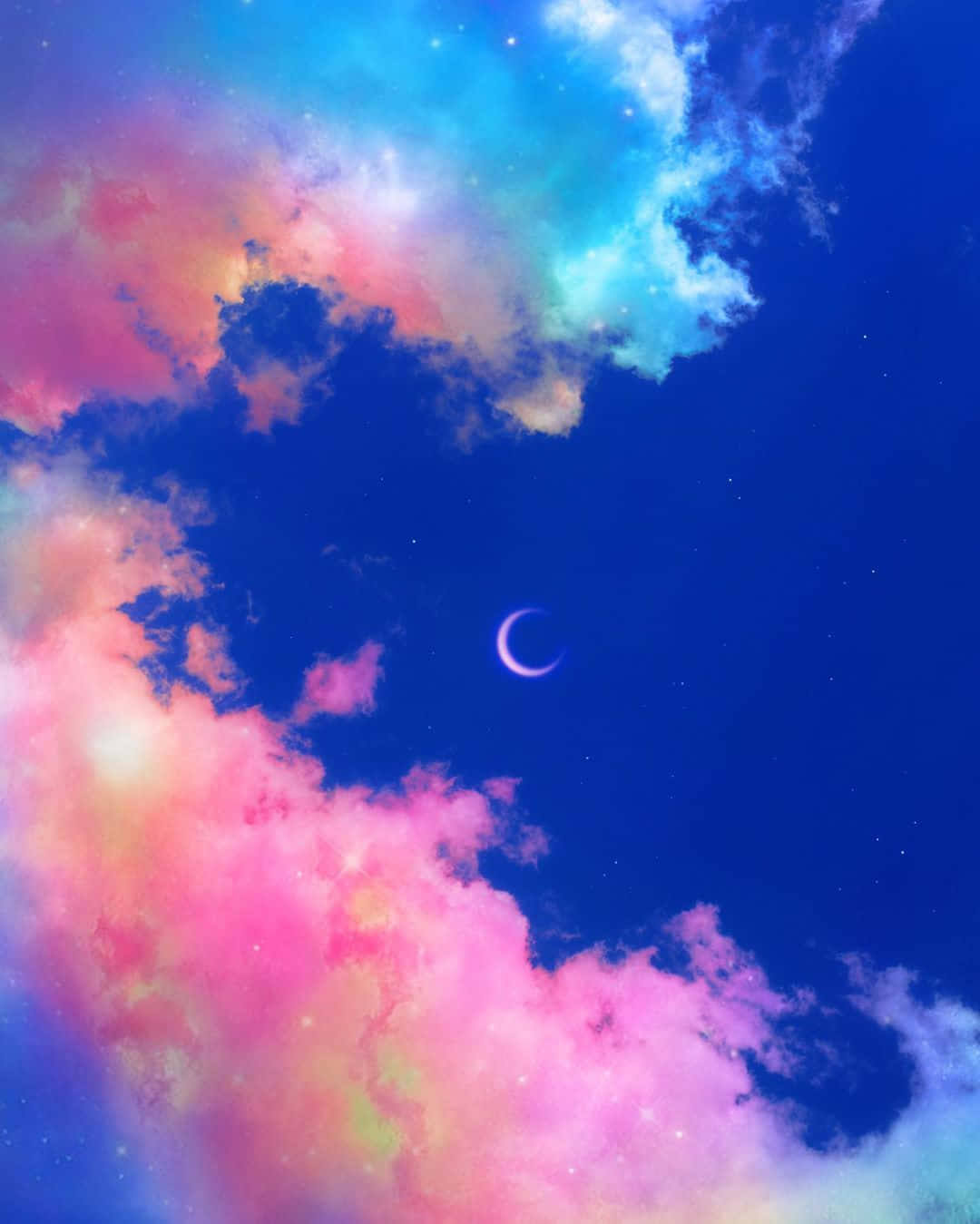 Farverig Trippy Aesthetic Sky med krusmåne Wallpaper