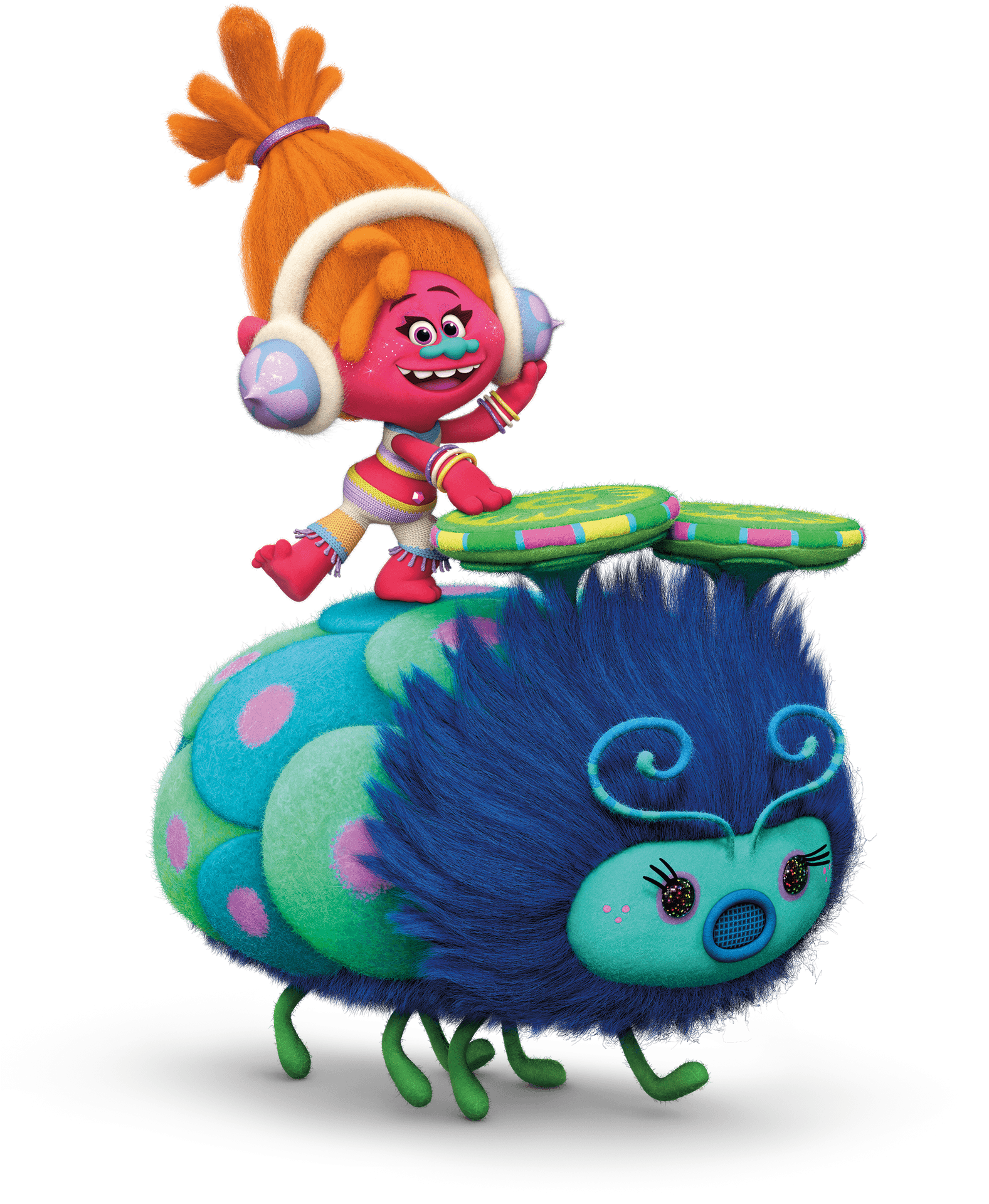 Colorful Troll Character Riding Caterpillar PNG