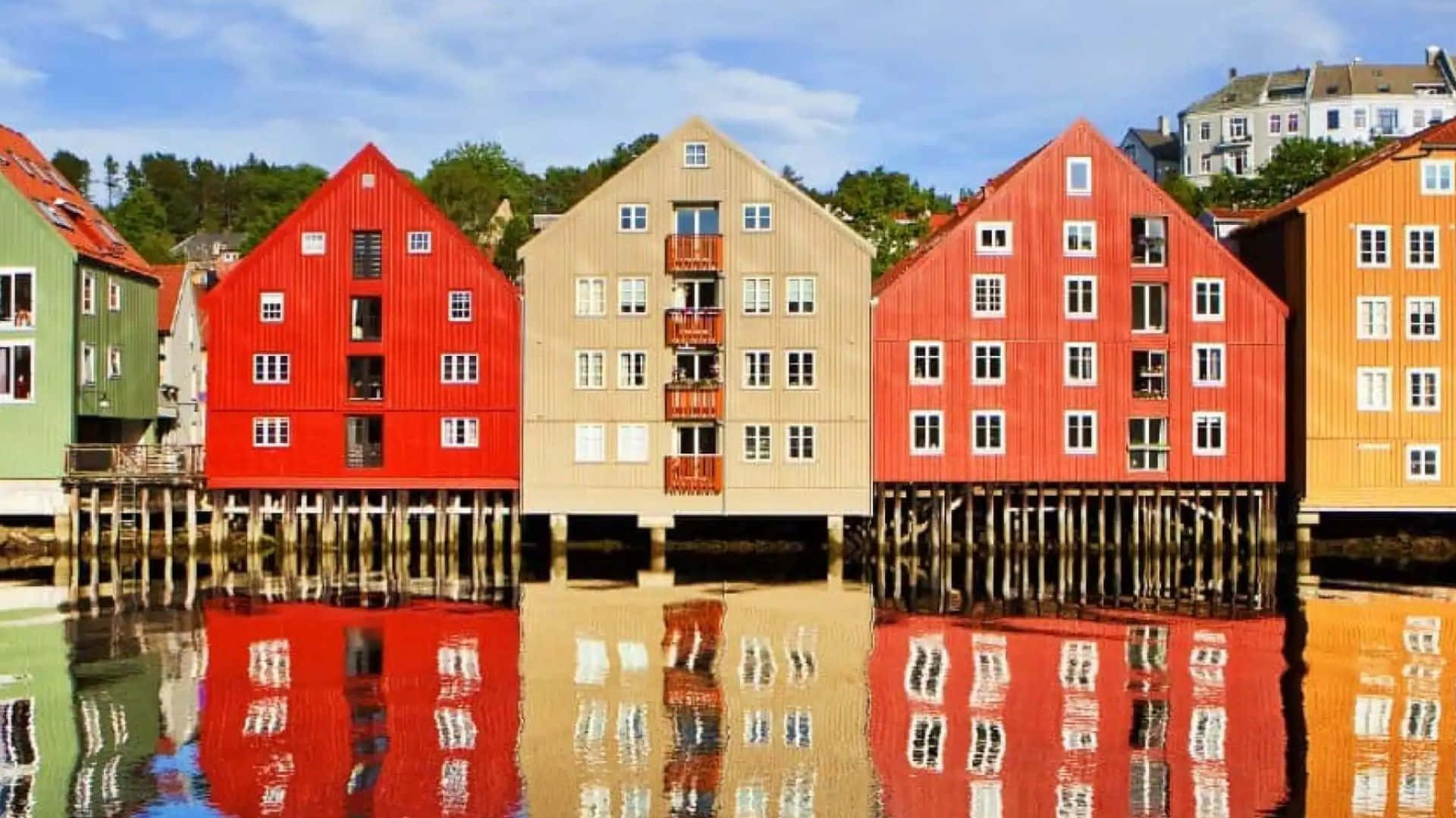 Colorful Trondheim Waterfront Houses Wallpaper