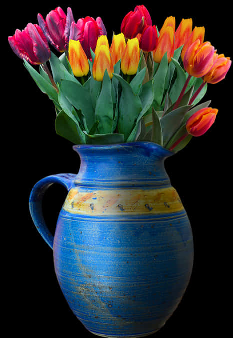 Colorful Tulipsin Blue Vase PNG