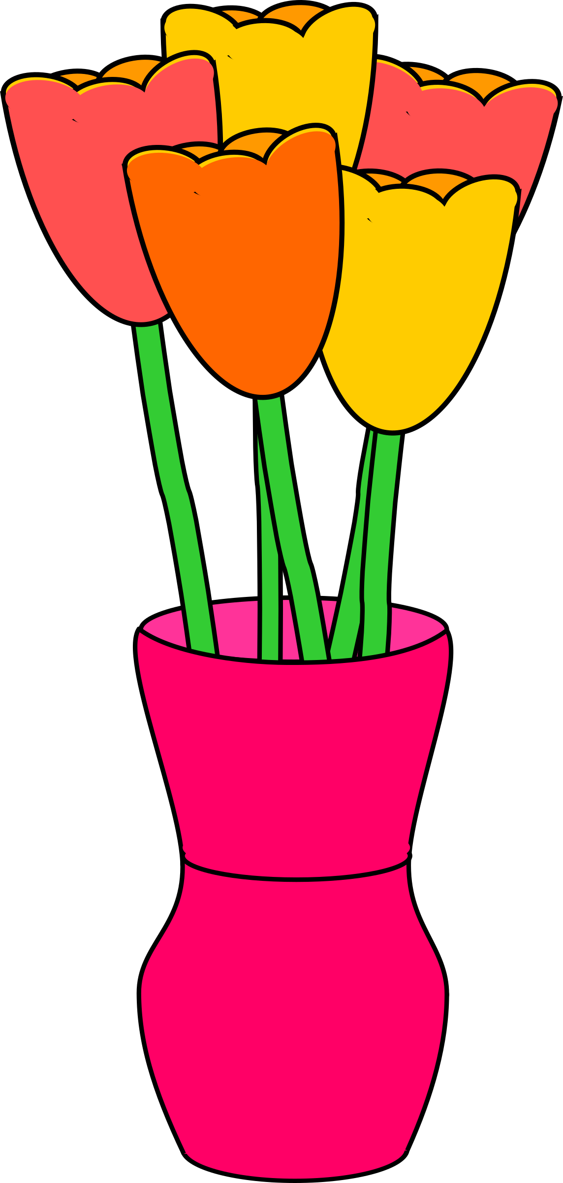 Colorful Tulipsin Pink Vase PNG