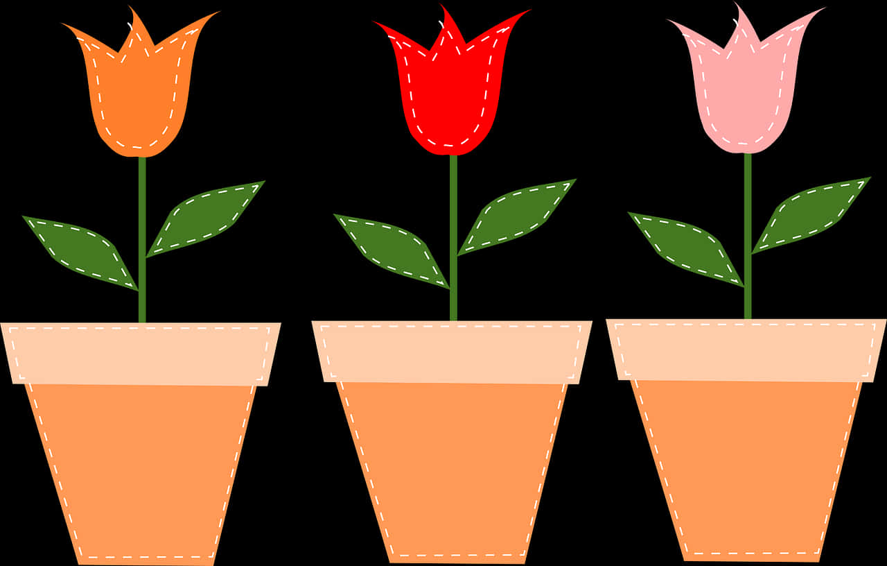 Colorful Tulipsin Pots Illustration PNG