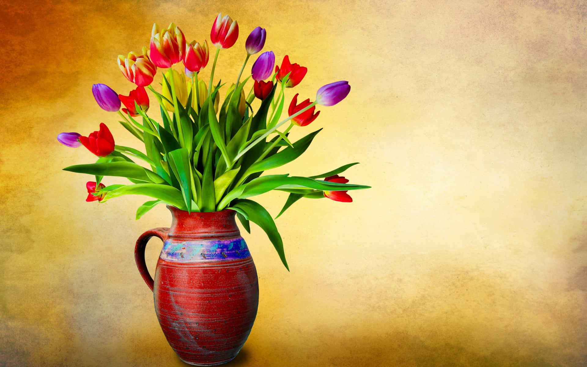Colorful Tulipsin Red Vase Wallpaper