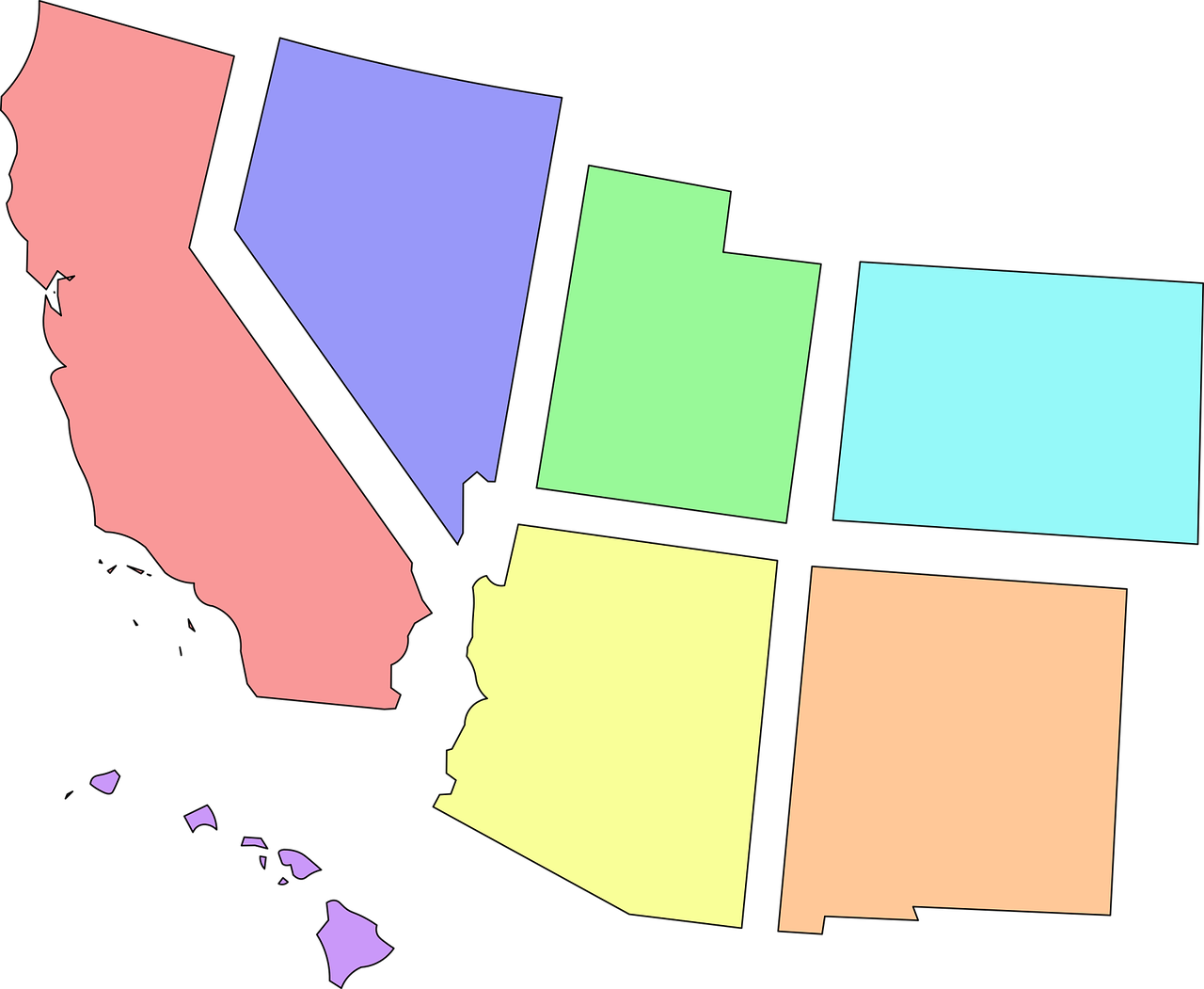 Colorful U S West Coast States Outline PNG