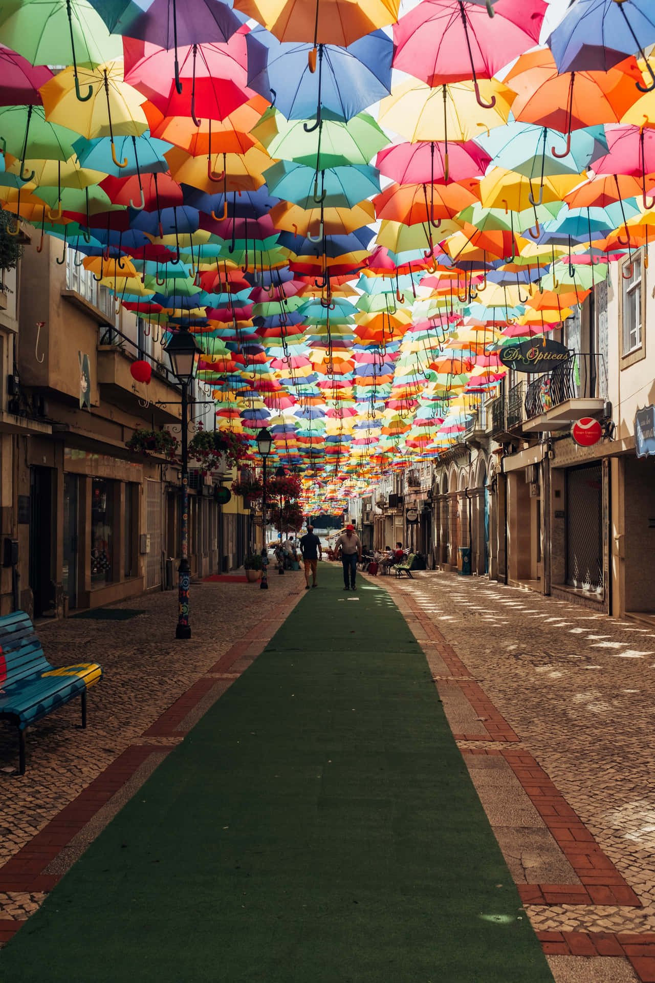 Colorful Umbrella Canopy Street Wallpaper
