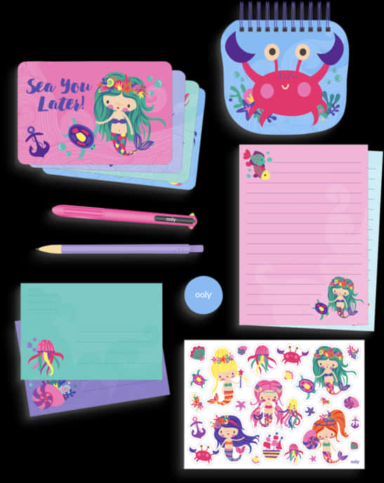 Colorful Underwater Themed Stationery Set PNG
